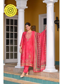 Mahee Jaipur - Deep Fuchsia Pink Fagun Kurta with Pant and Dupatta (Set of 3)