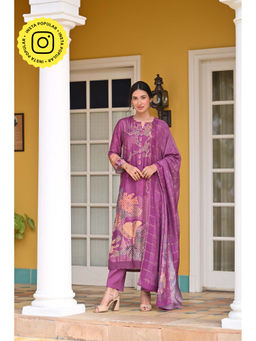 Mahee Jaipur - Purple Bandhani Fagun Muslin Pearl Work Kurta with Pant and Dupatta (Set of 3)