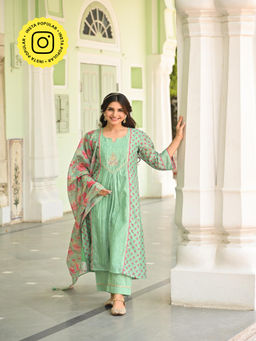 Mahee Jaipur - Seafoam Mint Green Kurta with Pant and Dupatta