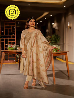Mahee Jaipur - Beige Chanderi Gota Work Kurta with Pant and Dupatta