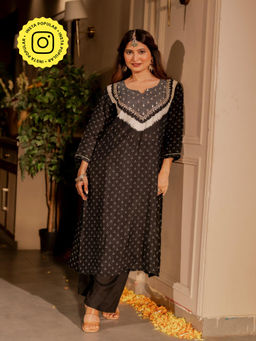 Mahee Jaipur - Black Gota Work On Neck Kurta with Pant