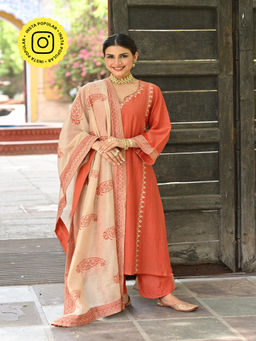Mahee Jaipur - Rustic Orange Gota Work Kurta with Pant and Dupatta