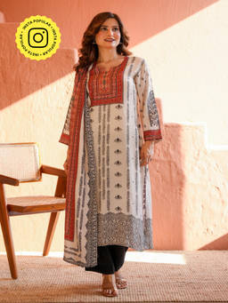 Mahee Jaipur - White Block Print Kurta With Pant And Dupatta