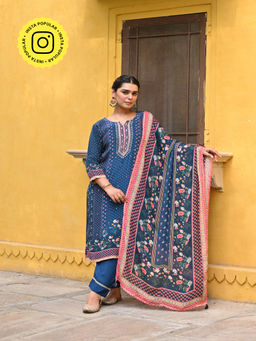 Mahee Jaipur - Blue Panel Spread Gota Work Kurta With Pant And Dupatta