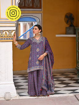 Mahee Jaipur - Blue Ghera Muslin Kura With Palazzo And Dupatta