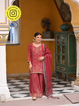 Mahee Jaipur - Red Print Muslin Sharara With Kurta And Dupatta
