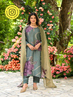 Mahee Jaipur - Green Shimmer Muslin Thread work Kurta With Pant And Dupatta