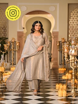 Mahee Jaipur - Grey Premium Hand Embroidery Kurta With Pant And Dupatta