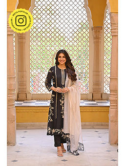 Mahee Jaipur - Black Muslin Self Design Anarkali Kurta With Pant & Dupatta