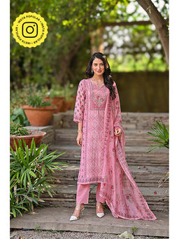 Mahee Jaipur - Pink Chanderi Self Design Kurta With Pant & Dupatta