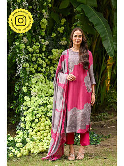 Mahee Jaipur - Burgundy Muslin Printed Kurta With Pant & Dupatta