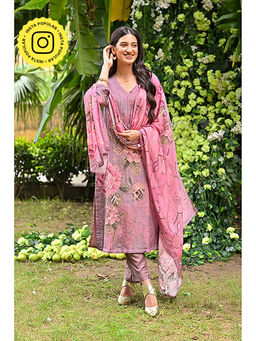 Mahee Jaipur - Lavender Muslin Self Design Kurta With Pant & Dupatta
