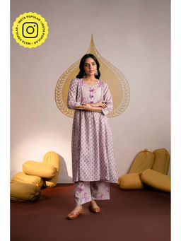 Mahee Jaipur - Purple Linen Printed Kurta With Palazzo