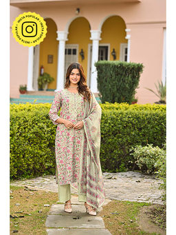 Mahee Jaipur - Green Chanderi Self Design Kurta With Palazzo & Dupatta