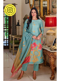 Mahee Jaipur - Blue Muslin Printed Kurta With Pant & Dupatta