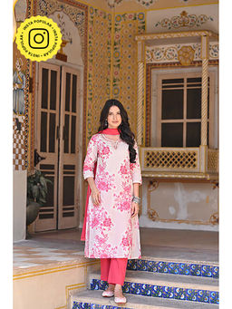 Mahee Jaipur - Pink Cotton Self Design Kurta With Pant & Dupatta