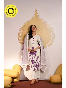 Mahee Jaipur - Purple Cotton Printed Kurta With Palazzo & Dupatta