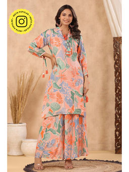 Mahee Jaipur - Peach Muslin Printed Kurta With Palazzo