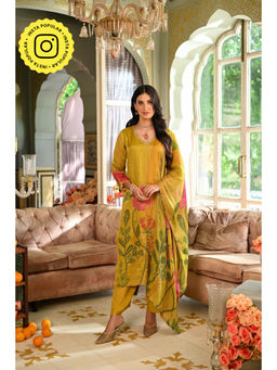 Mahee Jaipur - Yellow Embroidered Kurta with Pant & Dupatta