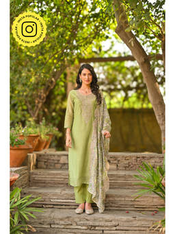 Mahee Jaipur - Green Zubeida Chanderi Kurta with Pant & Dupatta