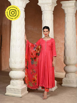 Mahee Jaipur - Pink Zubeidaa Muslin Anarkali with Pant & Dupatta