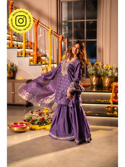 Mahee Jaipur - Womens Banarasi Embellished/Sequined Purple Kurti with Sharara and Dupatta