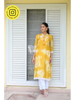 Mahee Jaipur - Womens Muslin Floral Yellow Kurta with Pant