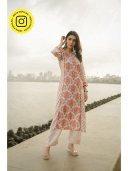 Mahee Jaipur - Womens Muslin Printed Beige Kurta with Pant