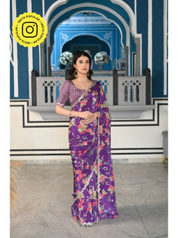 Mahee Jaipur - Purple Fleuriest Scalloped Mirror Border Pure Saree with Unstitched Blouse