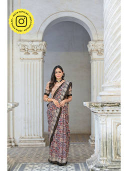 Mahee Jaipur - Dilkash Jaal Block Printed Chanderi Saree with Unstitched Blouse
