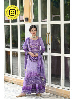 Mahee Jaipur - Purple Shehzadi Bandhini Muslin Kurta with Palazzo & Dupatta