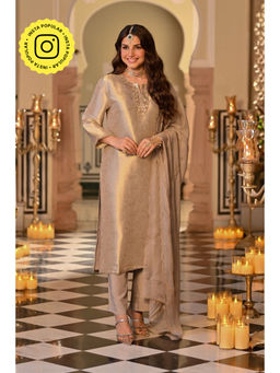 Mahee Jaipur - Pure Muslin Silk Jacquard Embroidery Kurta with Pant & Dupatta