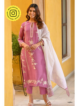 Mahee Jaipur - Purple Muslin Print Embroidered Kurta with Pant & Dupatta