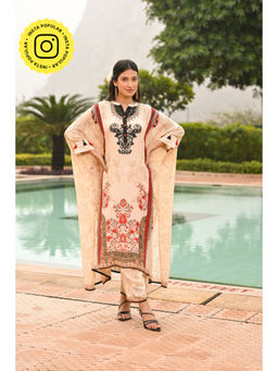 Mahee Jaipur - Cream Floral Printed Kaftan with Pant