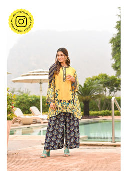 Mahee Jaipur - Yellow Spring Summer Block Print Kurta with Flared Palazzo