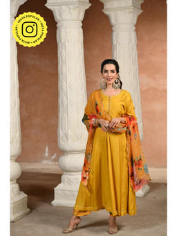 Mahee Jaipur - Yellow Zubeidaa Muslin Anarkali with Pant and Dupatta