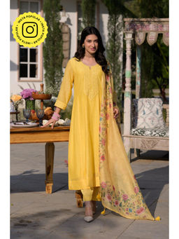 Mahee Jaipur - Butter Yellow Lucknow Anarkali with Pant and Dupatta