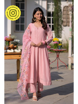 Mahee Jaipur - Blush Pink Lucknow Work Anarkali with Pant and Dupatta