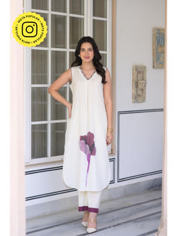Mahee Jaipur - Off White Floral Print Sleeveless Co-Ord Set