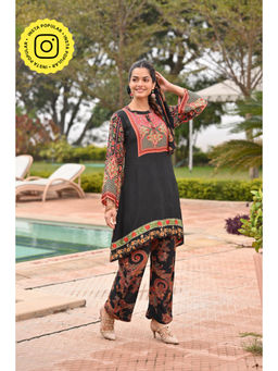 Mahee Jaipur - Black Floral Placement Print Kurta with Pant