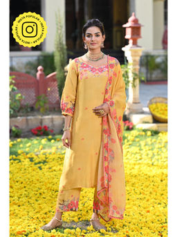 Mahee Jaipur - Yellow Izhaar Gota Work Pure Muslin Kurta with Pant and Dupatta