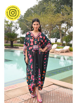 Mahee Jaipur - Sable Black Side Placement Panel Kaftan Dress