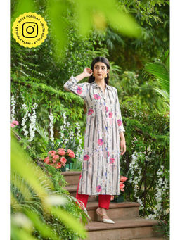 Mahee Jaipur - Off White Off White Striped Floral Print Kurta With Pant