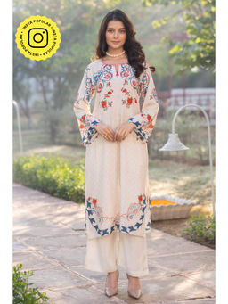 Mahee Jaipur - Blue Ivory Garland Print Muslin Kurta With Pant