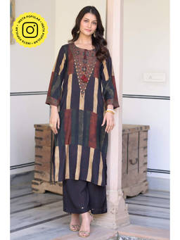 Mahee Jaipur - Rustic Brown Ajrakh Print Muslin Kurta With Palazzo