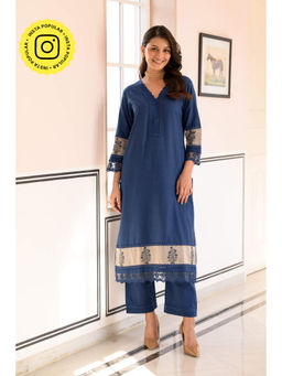 Mahee Jaipur - Blue Dobby Cotton Kurta With Pant