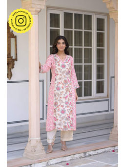 Mahee Jaipur - Pink Floral Jaal Print Muslin Kurta With Pant