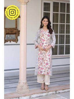 Mahee Jaipur - Blue Floral Jaal Print Muslin Kurta With Pant