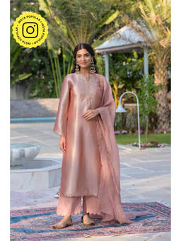 Mahee Jaipur - Rose Pastel Pink Thread Embroidery Kurta with Pant & Dupatta