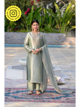 Mahee Jaipur - Sage Green Thread Embroidery Kurta with Pant & Dupatta
